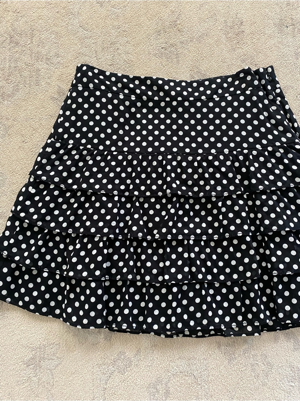 LOFT Tiered Polka Dot Cotton Mini Skirt Size 4 Black & White Lined